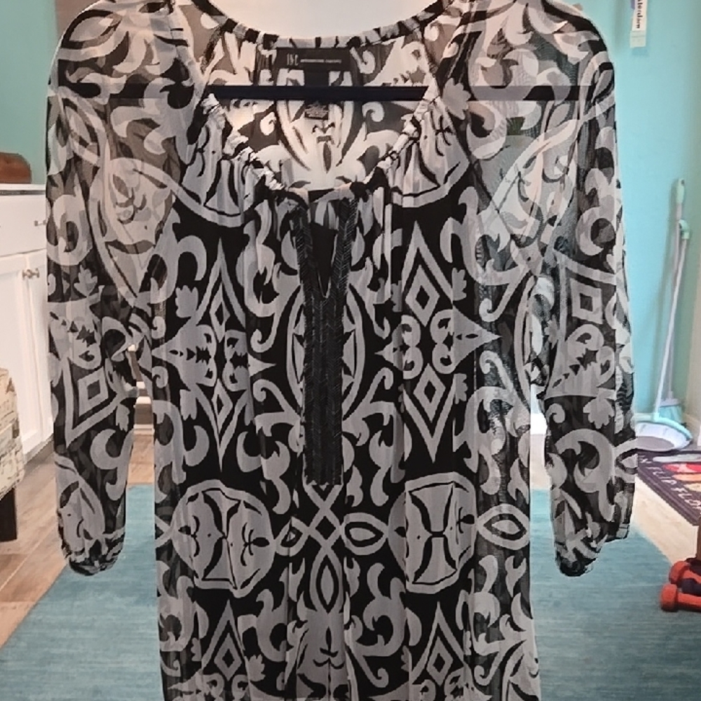 INC International Concepts Black and White Blouse